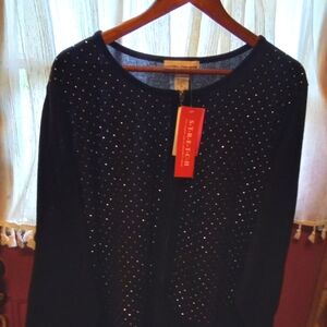 Alfred Dunner Black Zip up Cardigan with Silver Accents